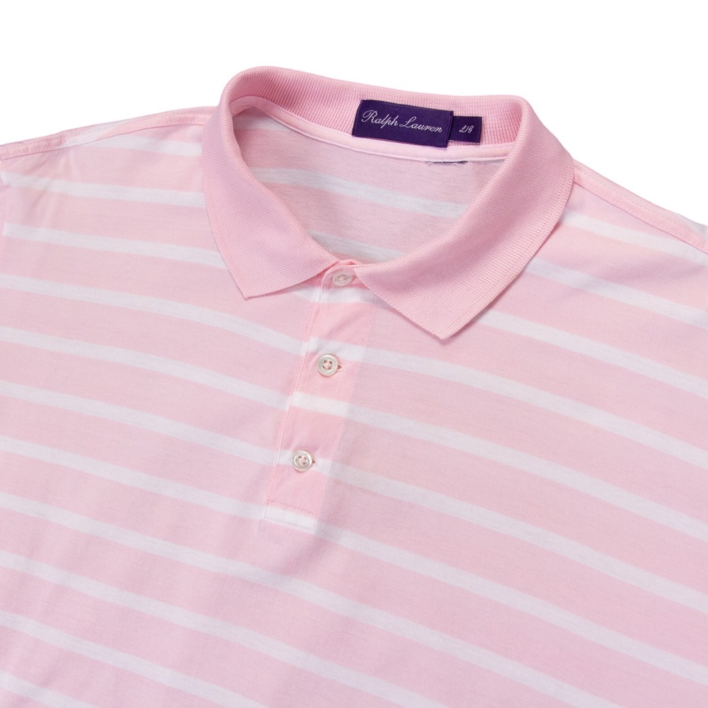 Ralph Lauren Purple Label‎ Mens L Pink White Stripe Cotton Polo Shirt